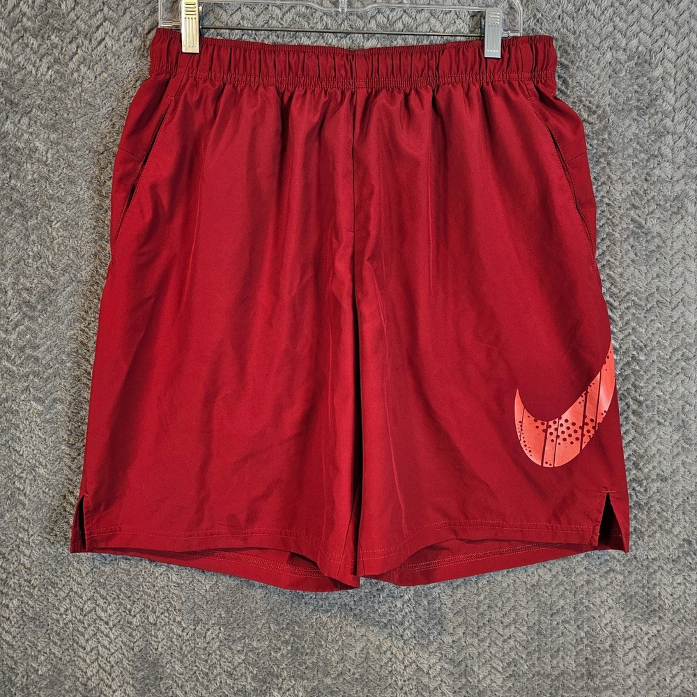 Nike Mens Dri-FIT Graphic Athletic Shorts Red Large Swoosh Logo 886
